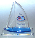Sailing trophy, sailboat mounted to clear base